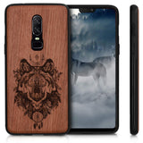 Wooden Protection case for OnePlus 6 - Hard case with TPU Bumper Spirit Wolf